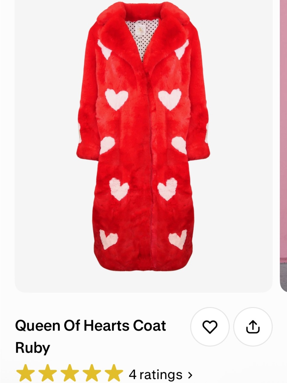 Ruby Red Heart-Pattern Faux-Fur Long Coat - Picture 2 of 5